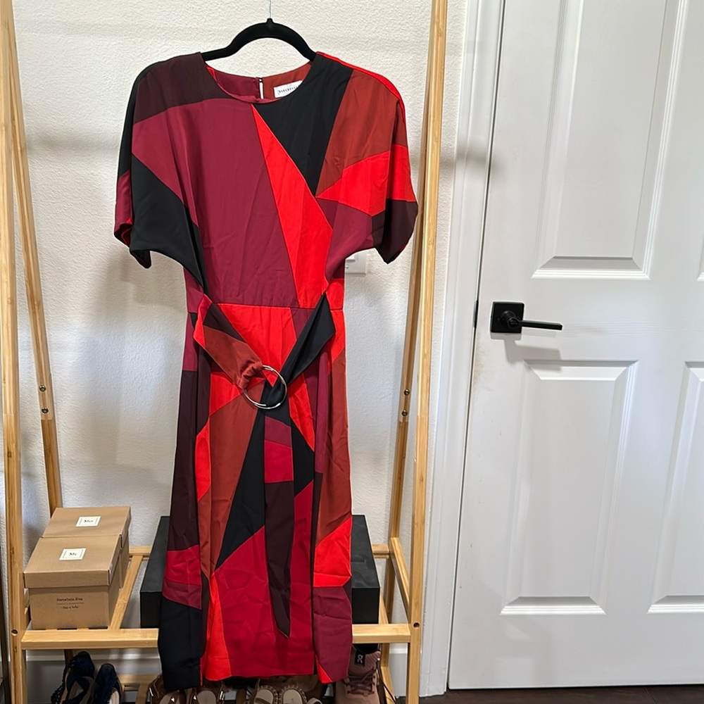 ASOS warehouse red color block midi dress